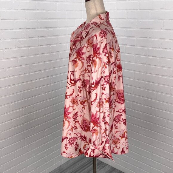 Chicos Blouse Women 4 20 2XLarge Pink Red Floral Classic No Iron Cotton Stretch - Picture 3 of 14